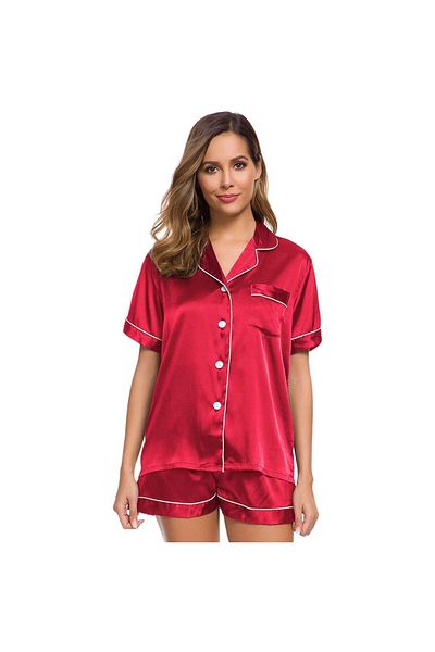 Caprisious Satin Silk Women's Pajama Set - 2-Piece Summer Sleepwear, Button-Down Top and Shorts