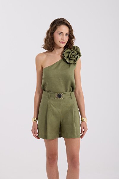 NOK İSTANBUL 100% Keten Melissa Şort Haki