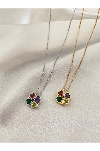 stainless steell قلادة من الفولاذ على شكل برسيم مغناطيسي مرصعة بالأحجار الملونة