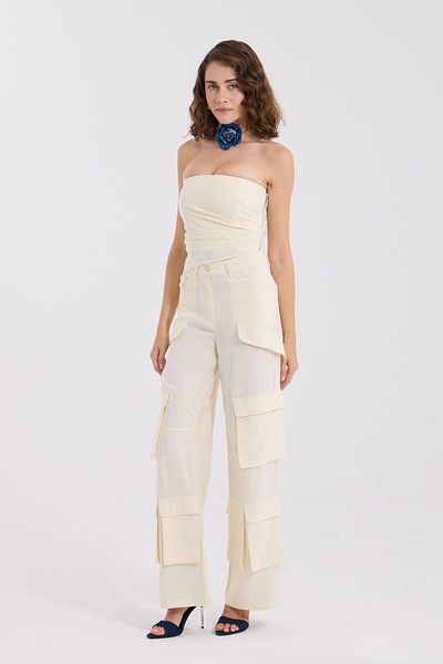 NOK İSTANBUL Chic Pockets Multi-Pocket Trousers White
