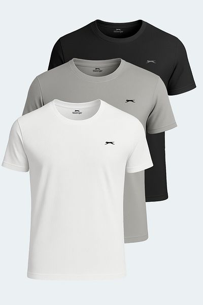 Slazenger OSWIN Σετ 3 ανδρικά μπλουζάκια Λευκό - Γκρι - Μαύρο