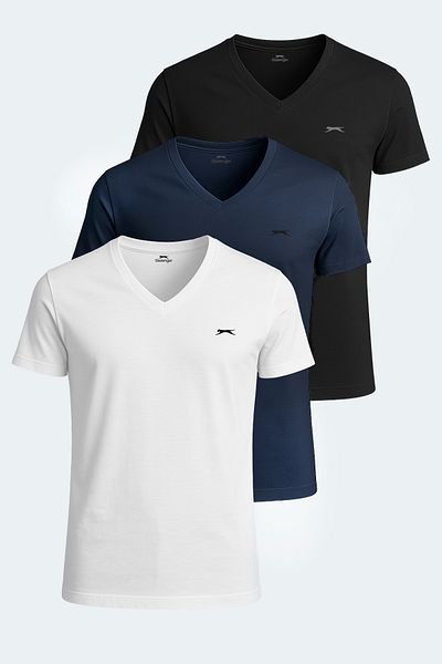 Slazenger SARGON Σετ 3 ανδρικά μπλουζάκια Λευκό - Μαύρο - Navy Blue