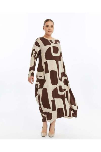 ModaMinar Women's Plus Size Elegant Patterned Combed Cotton Dress