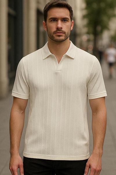 DAMGA JEANS Ανδρικό μπλουζάκι με λαιμόκοψη V Pat Basic καλοκαιρινό λευκό πόλο