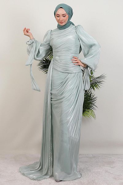 GİYZAMİLA Βραδινό φόρεμα Afra Silk Mint