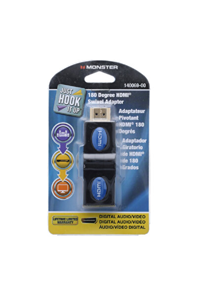 Monster Jhiu محول HDMI من ذكر إلى أنثى يدور 180 درجة، أسود