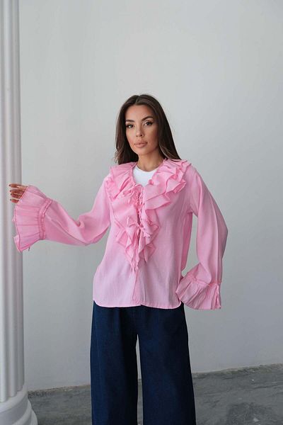 Hatun Atila Μακρυμάνικη μπλούζα με βολάν με λεπτομέρεια δεμένη 8834 - Ροζ