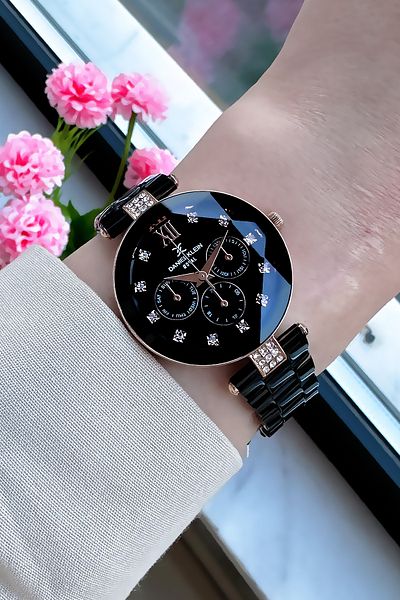 Daniel Klein Original Cutout Glass Waterproof Women Wristwatch Black Color Steel Cord Gift Wristband Dkby2040C5