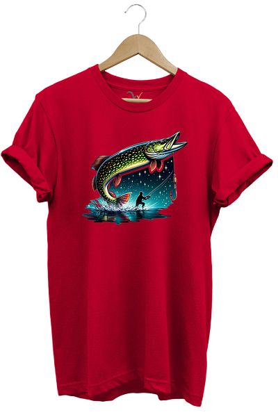 WİDİ Fishing Hunting Carp Fish Design Printed 100% Cotton Regular Fit T-Shirt