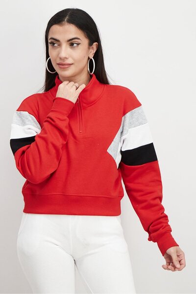 Lorna Jane سويت شيرت رياضي نسائي بنصف سحاب مناسب للمناسبات الرياضية، أحمر