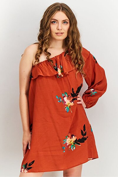 French Connection Women Delphine One Shoulder Dress, Copper