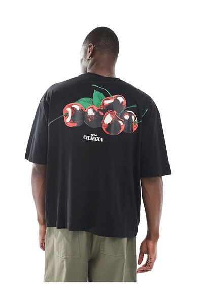 The Champ Clothing Ανδρικό μαύρο μπλουζάκι Oversize – Cherry Printed Streetwear