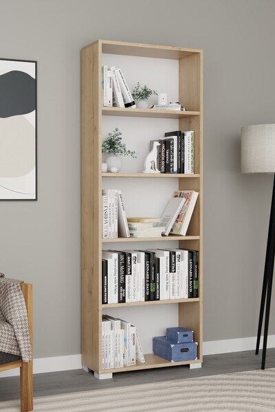 midoser Lucas Serisi Safir Meşe 5 Raflı Kitaplık