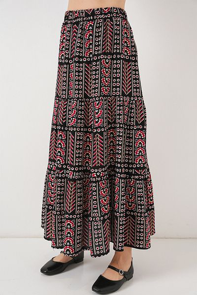 Bigdart Women's Patterned Long Skirt 8053 - Black
