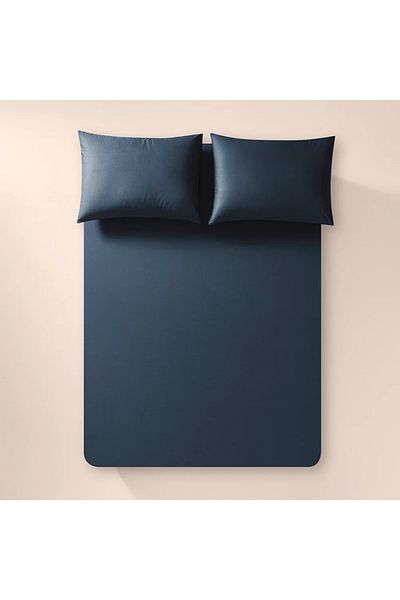 Penelope 100% Cotton Percale Fitted Sheet Set 160X200 cm Navy Blue - Pure Series