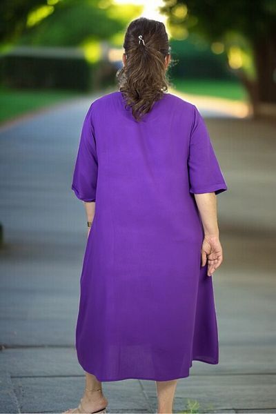yagmurberen Yandan Wooden Button Detail Pocket Three Quarter Sleeve Cotton Viscose Plus Size Dress