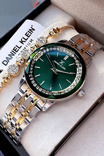 Daniel Klein Stoned Cutting Glass Waterproof Women Wristwatch Two Colors Steel Cord Gift Bracelet Dkby2041C3