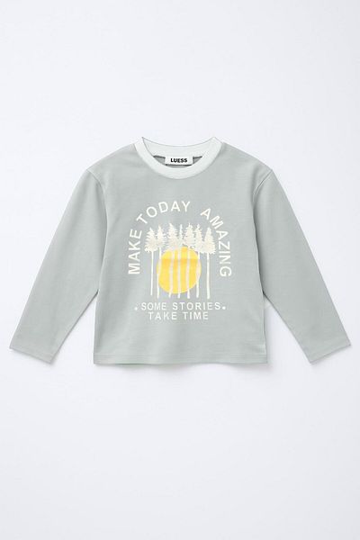 LUESS Tricou cu mânecă lungă imprimat 100% bumbac pentru băiat - gri (3-4 ani 8-9 ani)