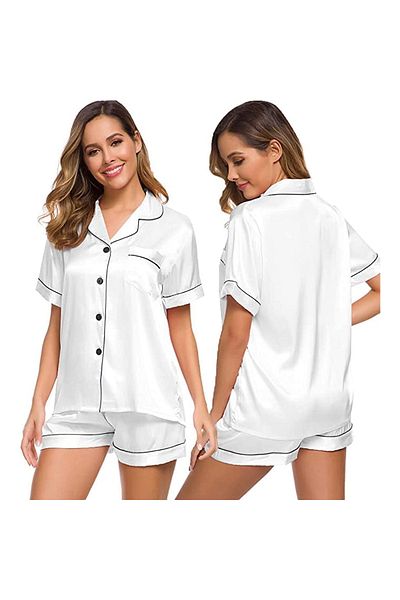 Caprisious Satin Silk Women's Pajama Set - 2-Piece Summer Sleepwear, Button-Down Top and Shorts