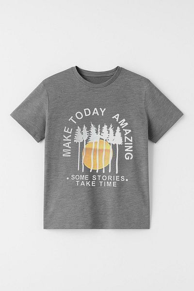 LUESS Tricou cu mânecă scurtă imprimat 100% bumbac pentru băiat - antracit (3-4 ani 8-9 ani)