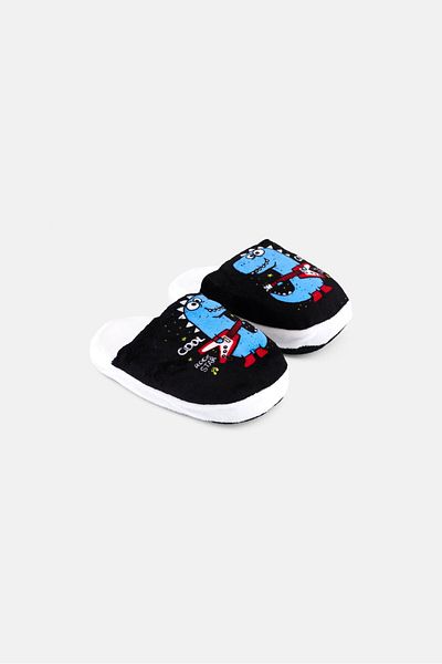 Royal Deluxe Kids Boy Dinosaur Slip On Homewear Slippers, Black