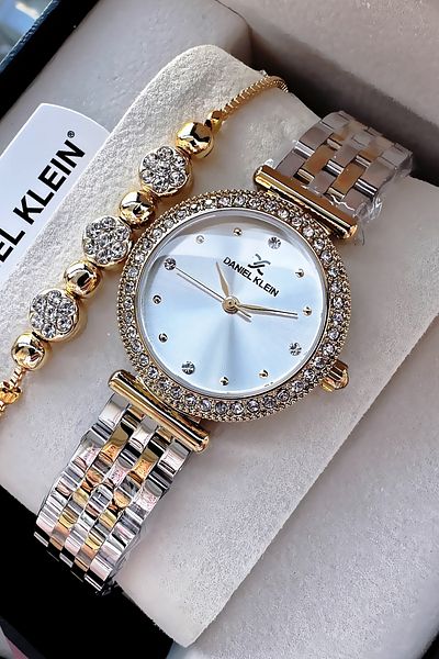 Daniel Klein Original Stone Case Waterproof Women Wristwatch Two Colors Steel Cord Gift Bracelet Dkby2042C2