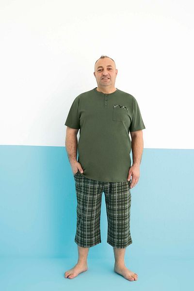 bigiyin Σετ πιτζάμες μεγάλου μεγέθους Πυτζάμες βερμούδας με κοντό μανίκι Ανδρικό κοστούμι πιτζάμες μεγάλου μεγέθους 100% βαμβάκι