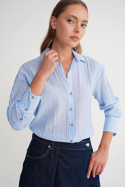 Mixray 4642 Women's Epaulet Kraşlı Shirt Baby Blue