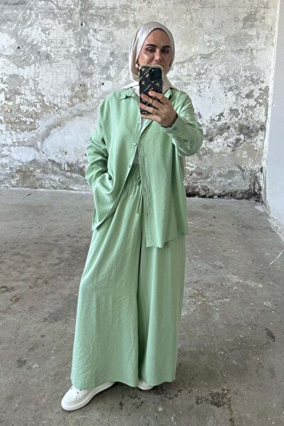 Hatun Atila Διπλό Σετ με Modal υφασμάτινο πουκάμισο 5203 - Water Green