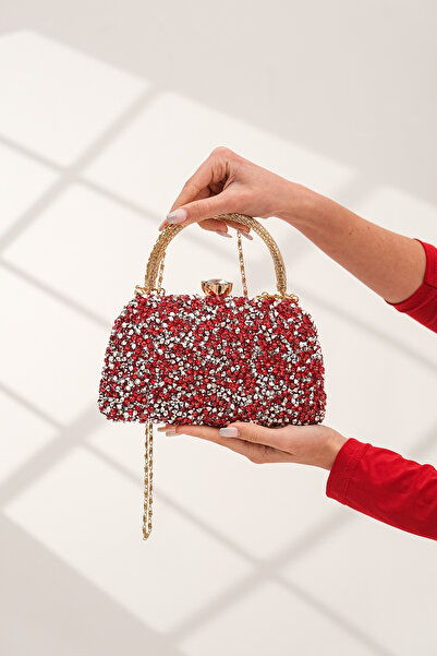 ROZA CANTA Women's Red Stone Evening Dress Clutch Portfolio Bag