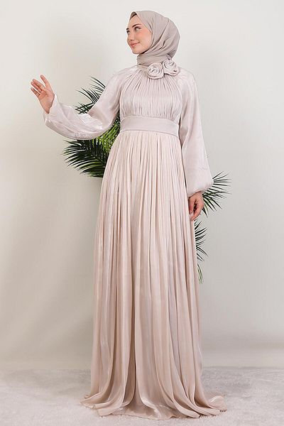 GİYZAMİLA Ροζ Φόρεμα Hijab Μπεζ