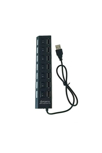 Blow USB 2.0 hub with 7 ports, Blow 09884, LED, on/off button, cable length 44cm, black
