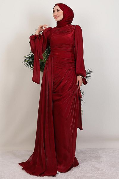 GİYZAMİLA Βραδινό φόρεμα Afra Silk Claret Red