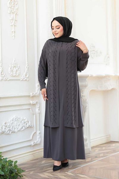 N.S NEVA STYLE Χάντρες Κεντημένο Καπνιστό Hijab Abaya 29120FU