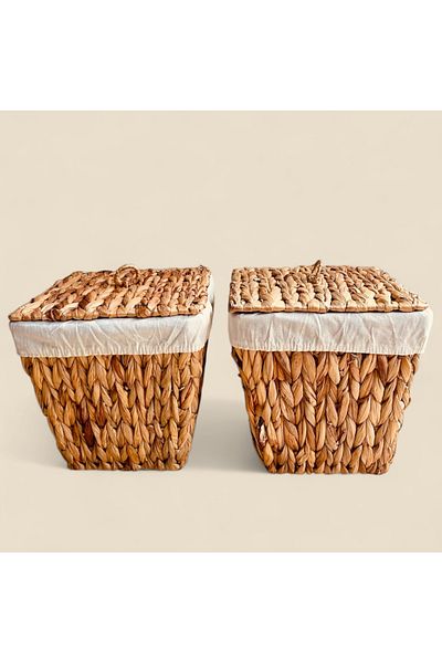 ELZEY HOME Плетена кошница за картофи и лук от 2 части с капак, 28x26 см, естествен цвят