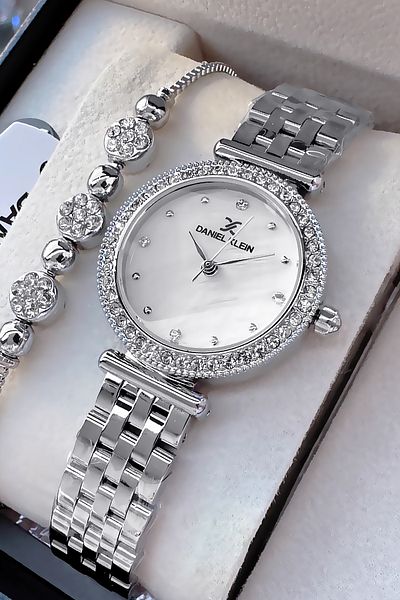 Daniel Klein Original Stone Case Waterproof Women Wristwatch Silver Color Steel Cord Gift Bracelet Dkby2042C4