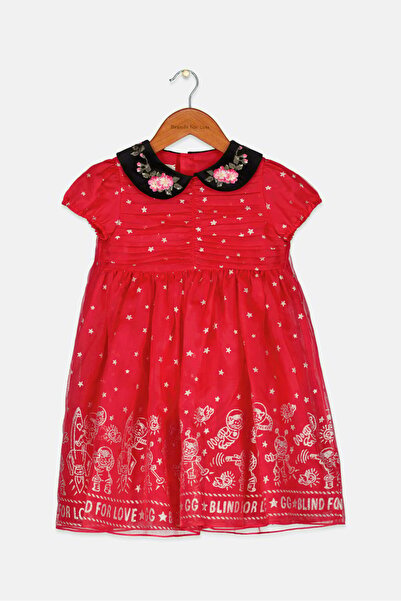 Gucci فستان بناتي صغير منقوش، أحمر