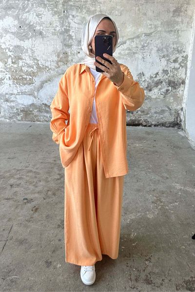 Hatun Atila Modal Fabric Shirt Double Suit 5203 - Salmon