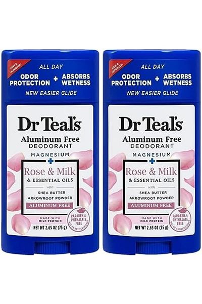 Dr Teals Dr. Teal's Deodorant Rose & Milk 2.65 Ounce Aluminum-Free (Pack of 2)