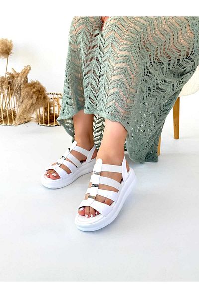 Saks Gardrop Women's Sandals with Accessories and Rubber Bands White Skin