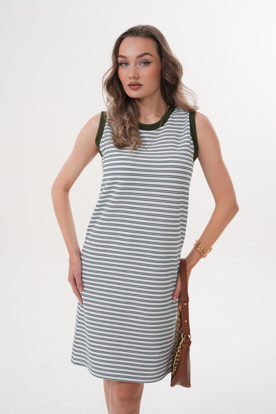 Miss Dünya Lissa Women's Crew Neck Sleeveless Striped Midi Dress