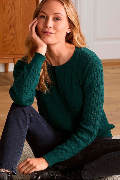 Tchibo Women Round Neck Knitted Sweater, Green