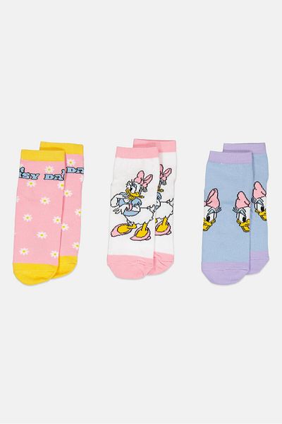 Disney Kids Girl 3 Pairs Ankle Socks, Multicolor