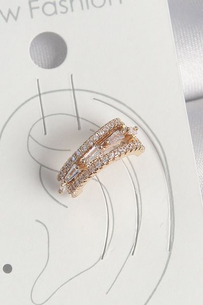 MBB ETİCARET Brass Gold Color Zircon Stone 3 Row Model Women's Cartilage Earrings - Tj-Bkp10580