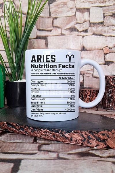 giftkonsept Aries Zodiac Sign "Aries Nutrition Facts" Humorous Gift Printed Tea Coffee Presentation Mug Cup