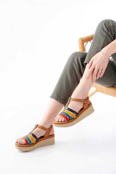 zenalook 730-142 Multi Genuine Leather Orthopedic Sole Women's Sandals