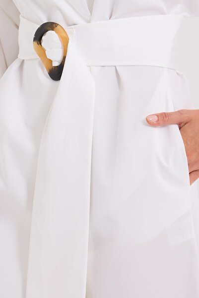 NOK İSTANBUL Lady Di 100% Koton Maxi Boy Elbise Beyaz