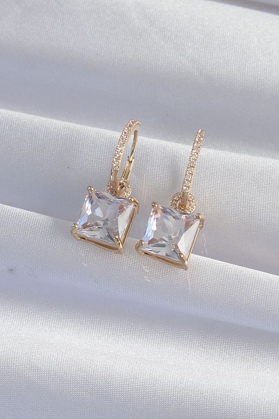MBB ETİCARET Brass Gold Color Square Zircon Cubic Zirconia Hoop Earrings - Tj-Bkp9295