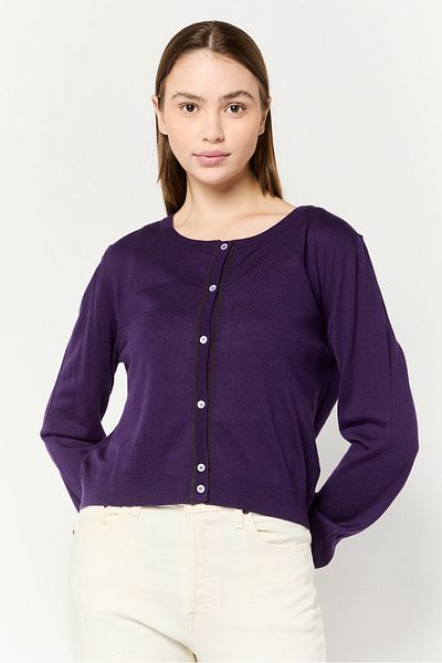 Harmont & Blaine Women Crew Neck Long Sleeves Knitted Cardigans, Purple
