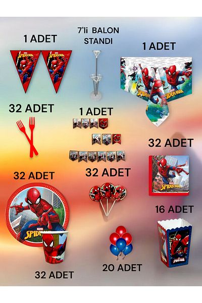 VibeHome 32 Person Spiderman Themed 2XL Package - Birthday Party and Fun Events